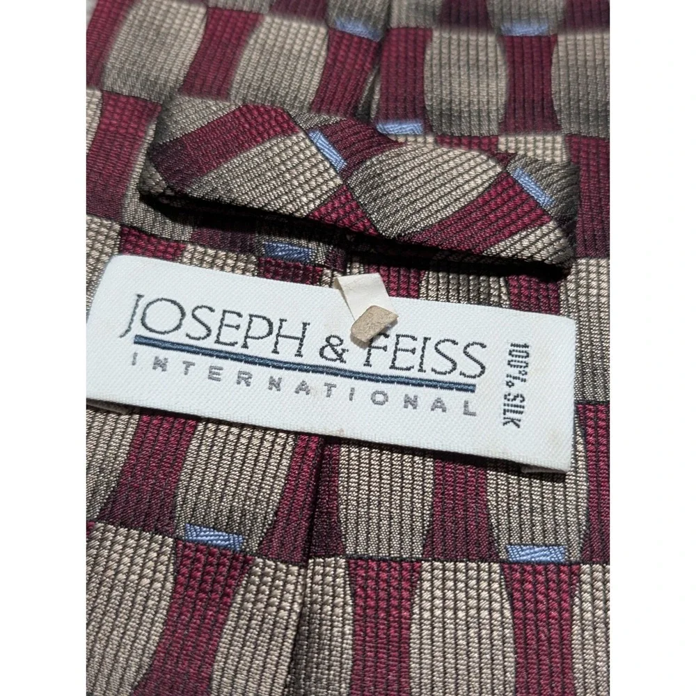 Joseph & Feiss Necktie Mens OS Burgundy Gold Silk Geometric Wide Classic Tie 60L